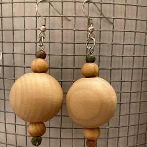 Handmade chunky wood bead drop earrings